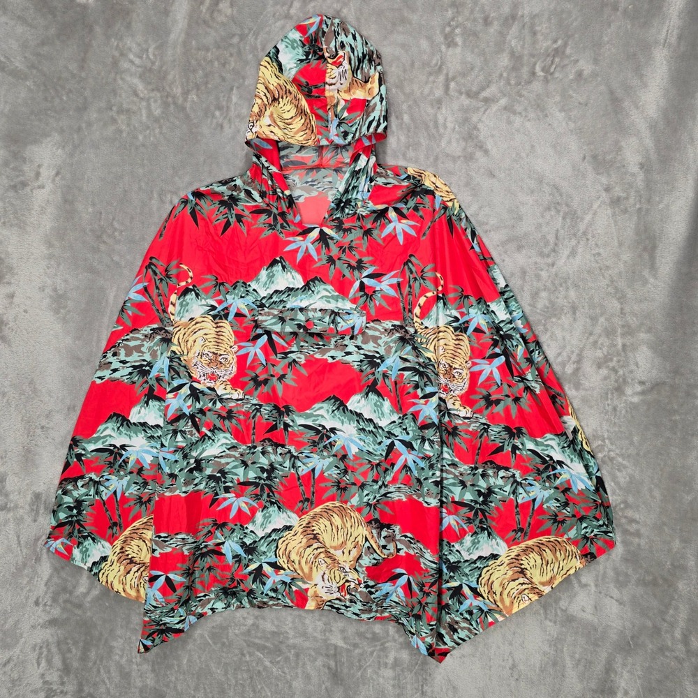 American Eagle Packable Rain Poncho Women OS Red Tiger Jungle Outerwear Hooded